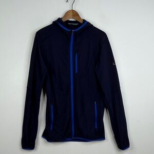 Icebreaker Jacket Mens Medium Navy Blue Merino Wool Hooded Mid Layer Outdoor